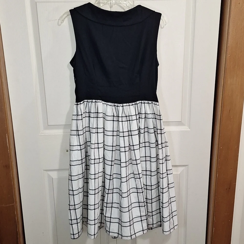 Unique Vintage pinup 50s sleeveless dress double breaste - plaid black/white - M - Picture 5 of 9